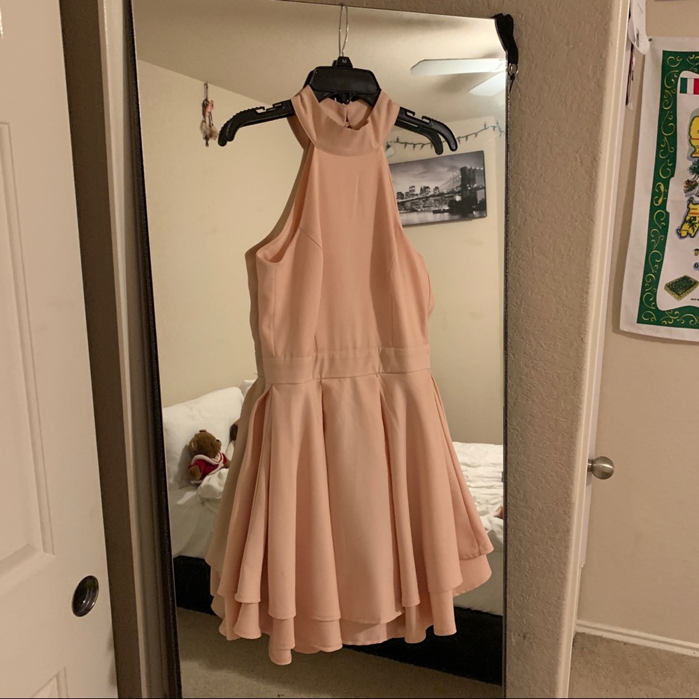 Pink high neck backless skater dress - Picture 3 of 9